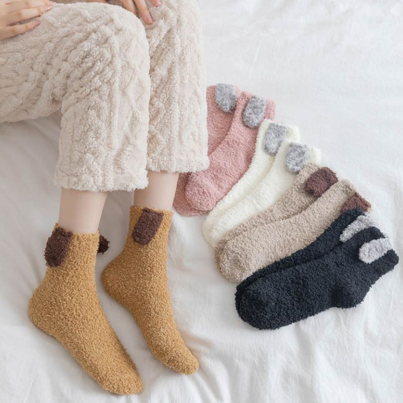 Iaponica 3D lepus aures alcyoneum holoserica socks pro puellis 'Home Helf Domus holoserica pavimento socks